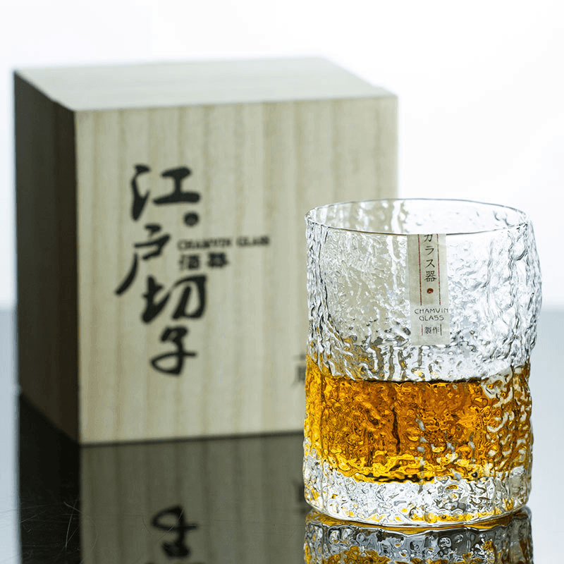 Edo Kiriko Cut Whisky Glass, Miyora Chamvin Silhouette With Crumple Texture