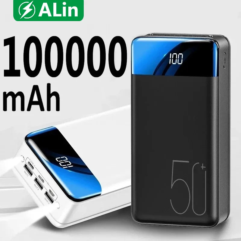 Bærbar powerbank med en kapacitet på 100.000 mAh og hurtig opladning