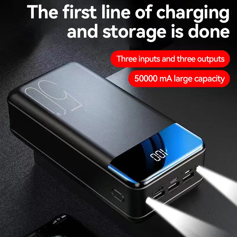 Bærbar powerbank med en kapacitet på 100.000 mAh og hurtig opladning
