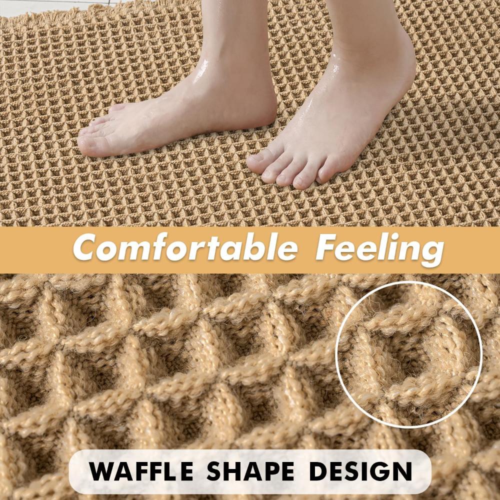 Plush Waffle-Weave Bath Mat For Fast Water Absorption