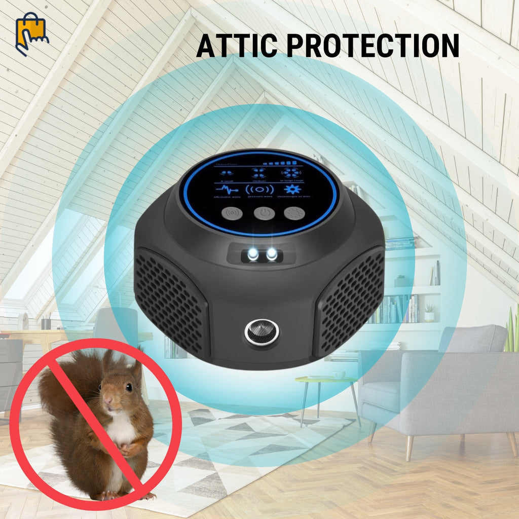 Dispositivo ultrasonico NexaGuard per allontanare gli scoiattoli, deterrente antiparassiti a 360° per interni, sicuro per gli animali domestici
