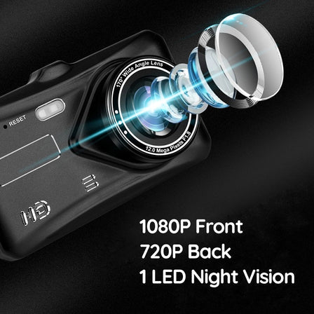 Dash Cam With Dual Front-Rear Cameras, 1080P And 4-Inch LCD