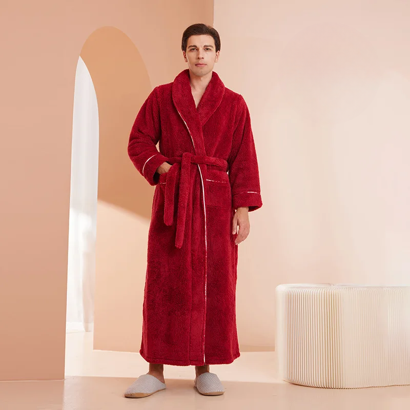 Vinterbadekåbe i flannel med bælte og nedfoldet krave, CozyFlannel