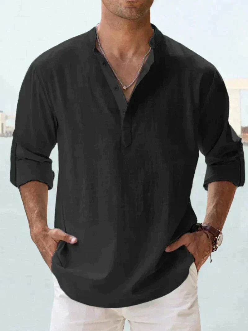 Camicia da uomo in lino con bottoni, misto cotone e lino Erick, taglie dalla S alla 5XL