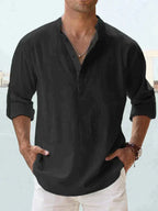 Camicia da uomo in lino con bottoni, misto cotone e lino Erick, taglie dalla S alla 5XL