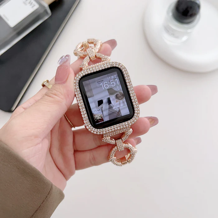 Błyszcząca bransoleta ze stali nierdzewnej z ogniwami w kształcie diamentu do Apple Watch