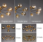 Suspension de plafond à globe en verre, luminaire multiprise en chrome poli