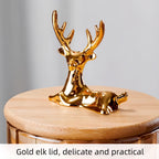 Sæt med ravfarvede glasbeholdere, Elowen Stag, 3 dele, guldlåg
