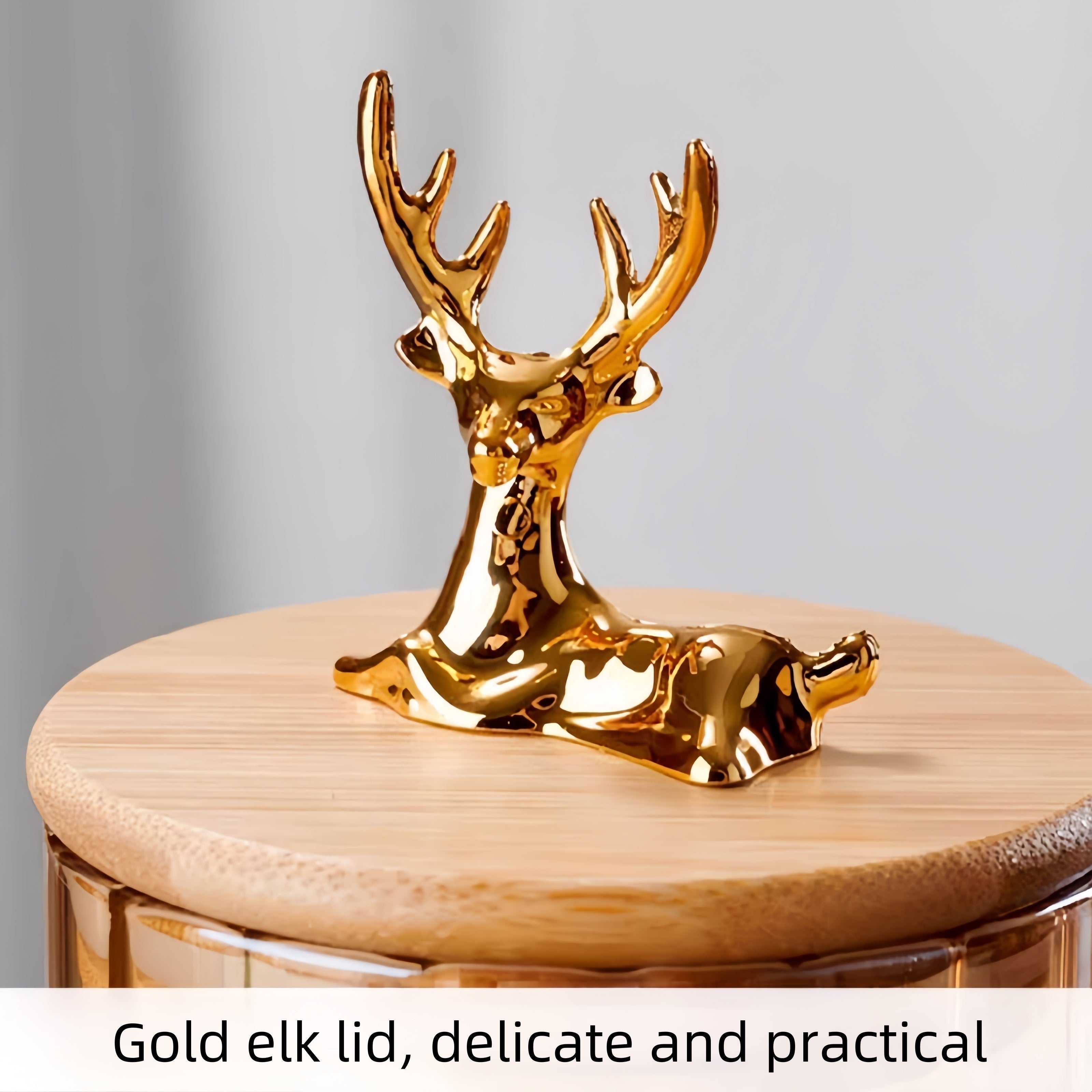 Sæt med ravfarvede glasbeholdere, Elowen Stag, 3 dele, guldlåg