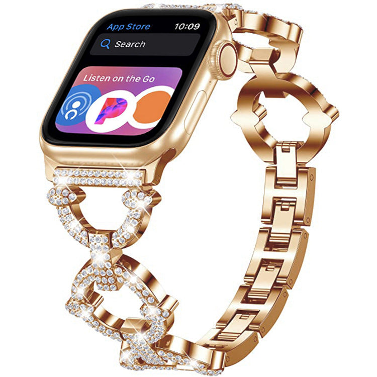 Błyszcząca bransoleta ze stali nierdzewnej z ogniwami w kształcie diamentu do Apple Watch