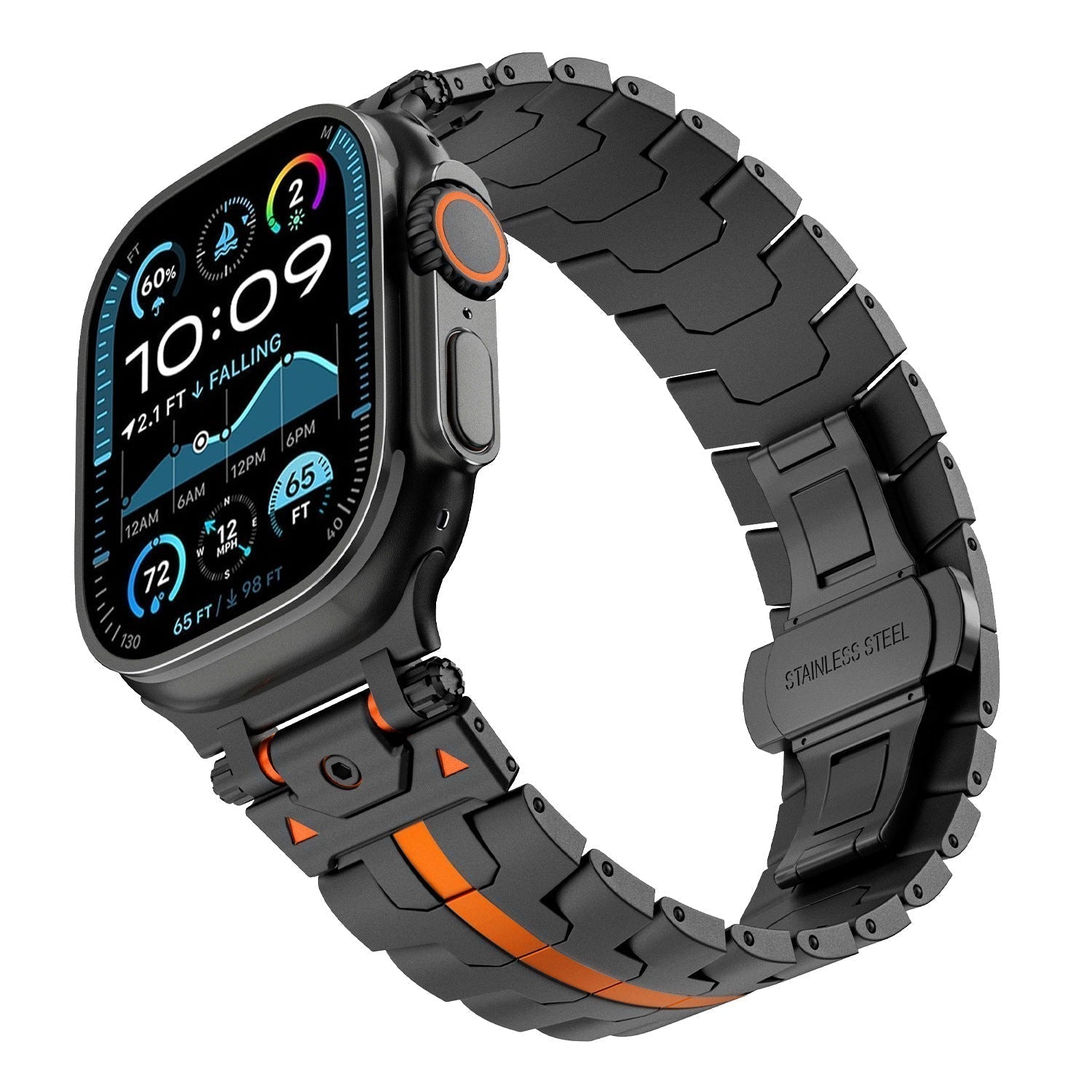 AurumForge Apple Watch Band, Stainless Steel Metal Strap With Butterfly Clasp