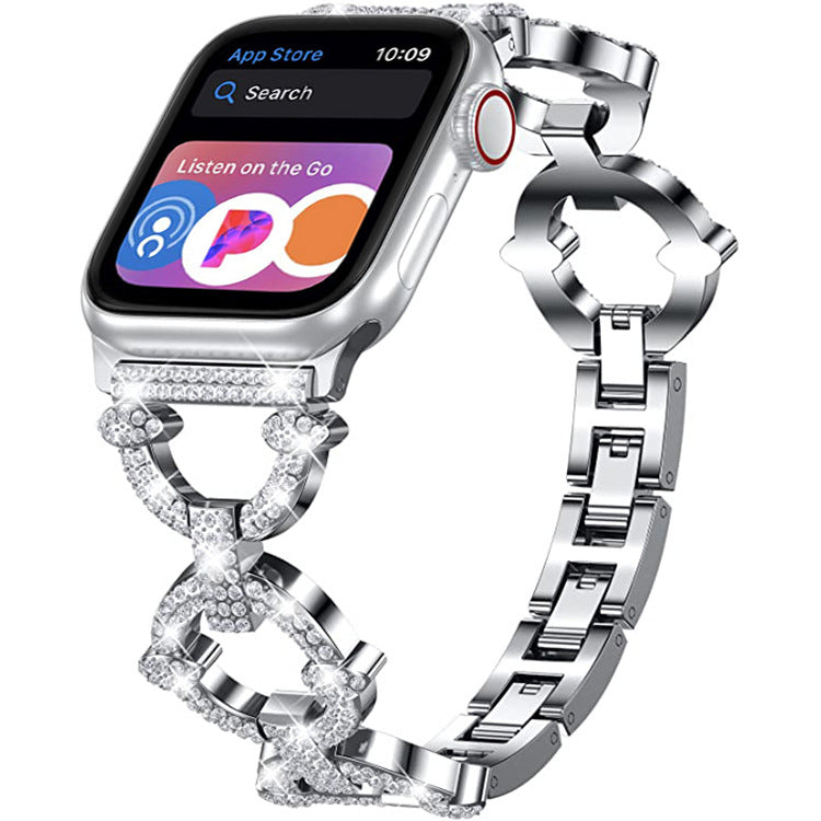 Błyszcząca bransoleta ze stali nierdzewnej z ogniwami w kształcie diamentu do Apple Watch