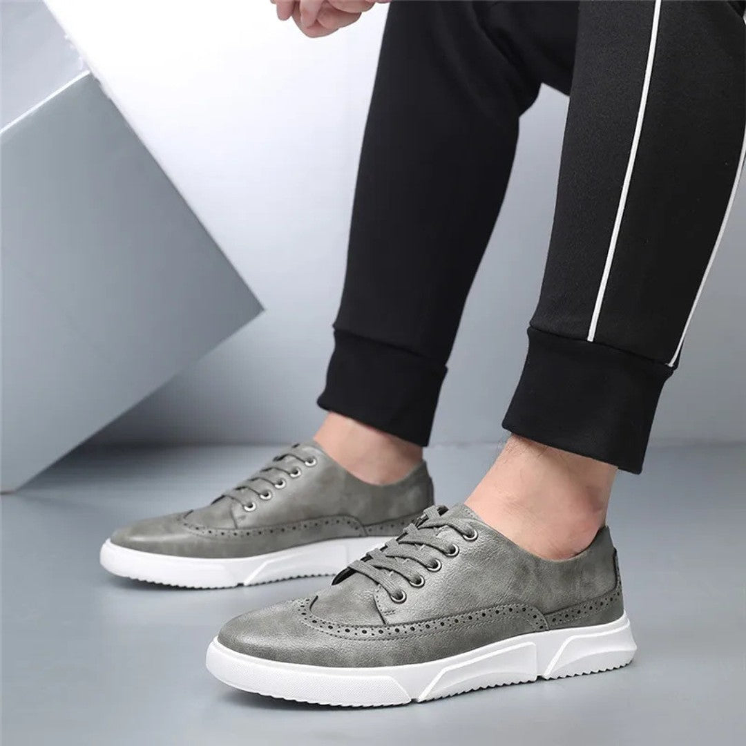 Leather Brogue Sneakers with Rubber Sole