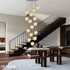 LuminaOrb Staircase Chandelier With Glass Orb Cluster, Warm LED Glow
