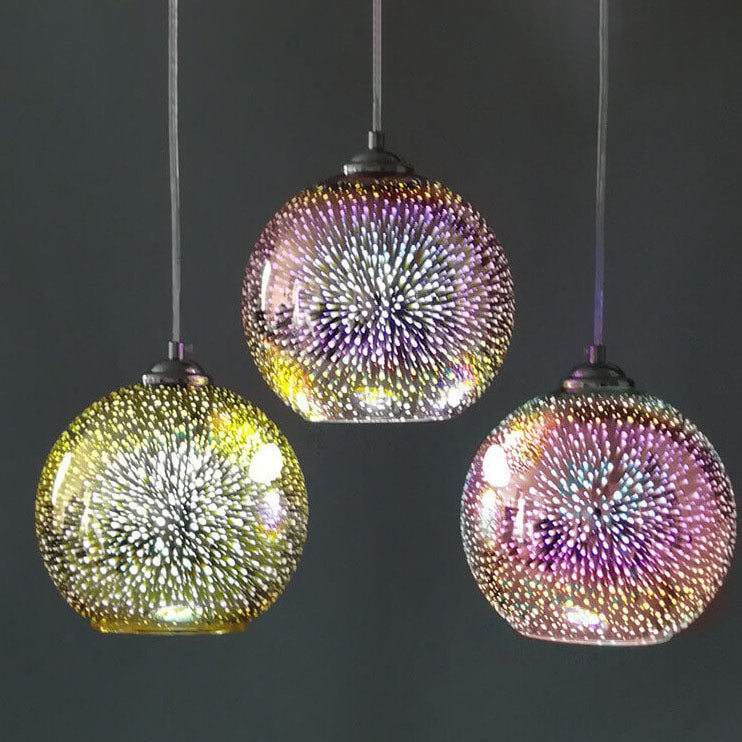 Prismora Glass Dome Pendant Light, Multicolor 3D Confetti Glass