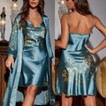 Set di kimono e camicia da notte in raso LunaSilk con stampa di fiori di ciliegio
