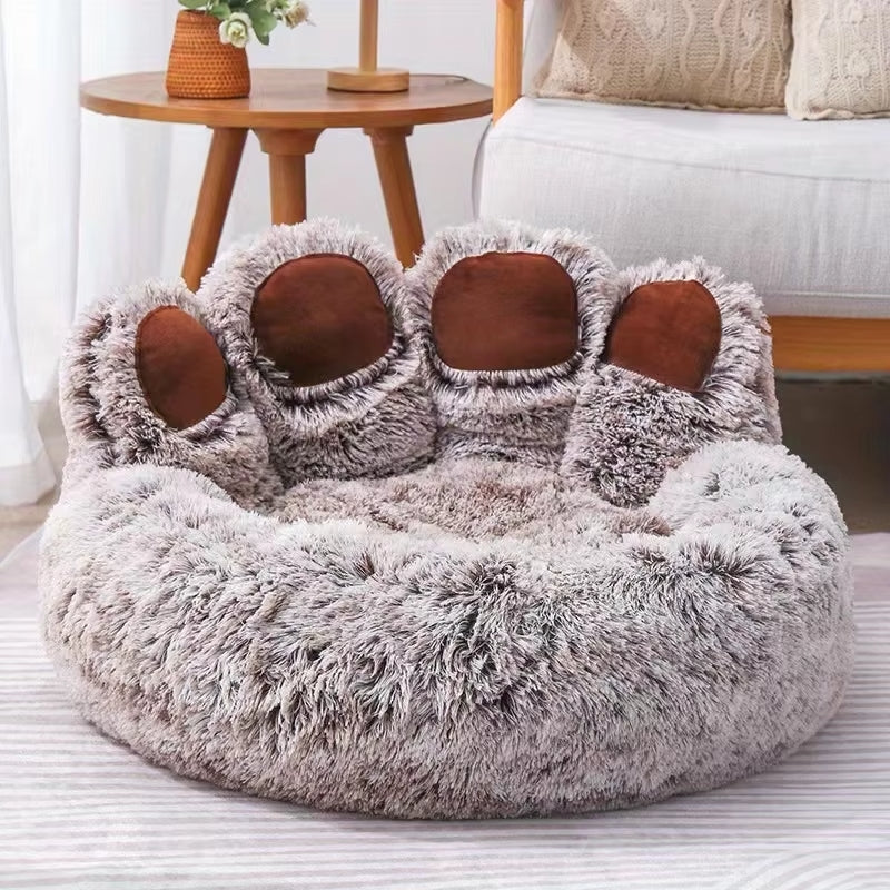 Cozy Cave Dog Bed With Raised Rim, Calming Plush Fur, S–XL