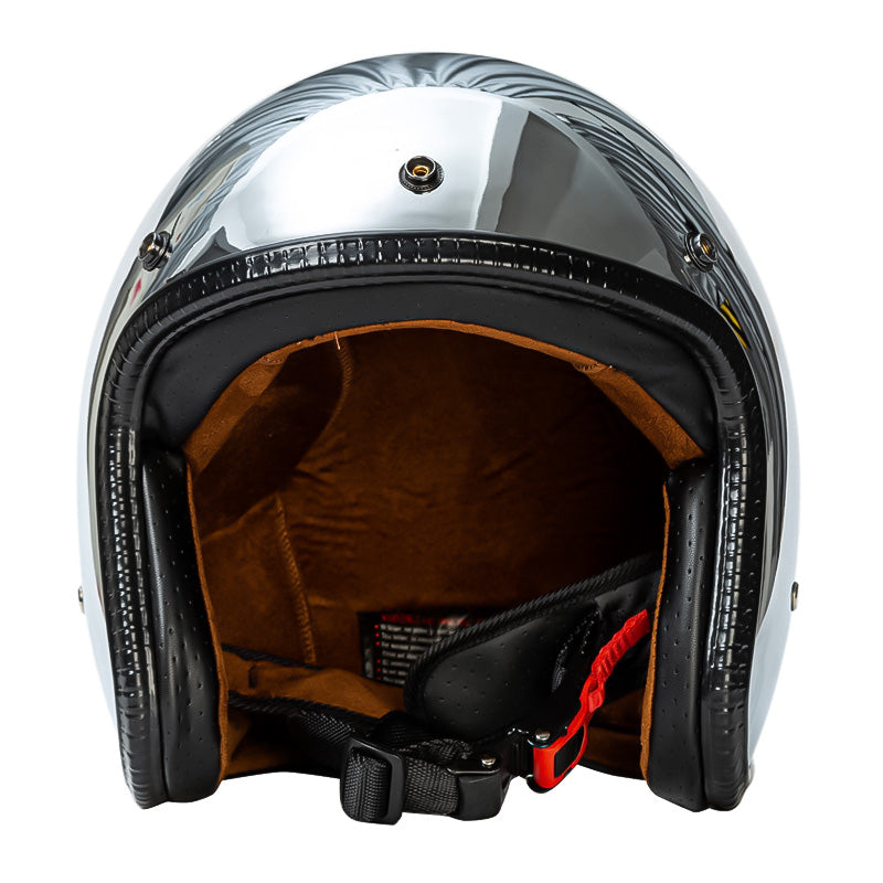3/4 Motorcycle Helmet In Silver Finish, AstraVelo DOT & ECE Certified