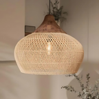 Kevara rotan hanglamp, handgeweven kap van natuurlijk materiaal, twee maten