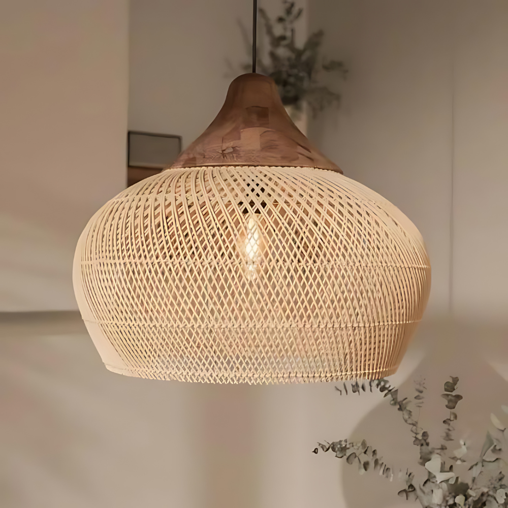 Kevara rotan hanglamp, handgeweven kap van natuurlijk materiaal, twee maten