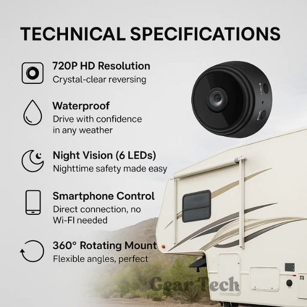 Astra draadloze achteruitrijcamera, HD-nachtzicht, waterdicht ontwerp