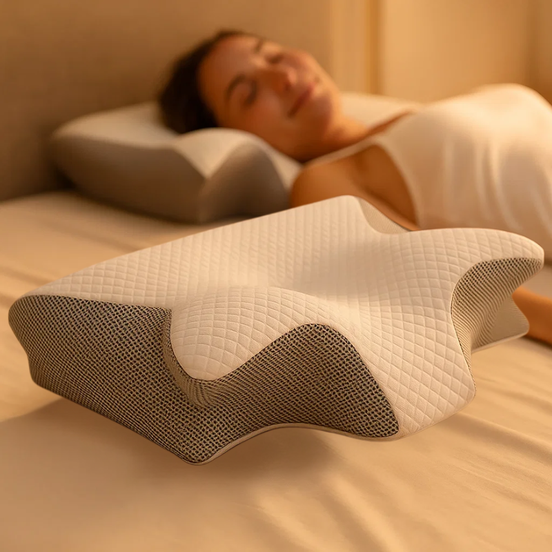 SomniEase ergonomisk memoryskum-nakkepude med kontur og støtte til nakken