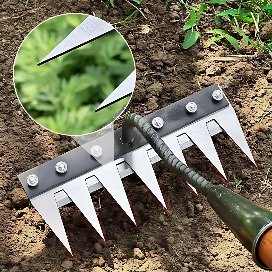 ThriveGard-teräshampainen puutarharikkaharava, ergonominen säädettävä kädensija