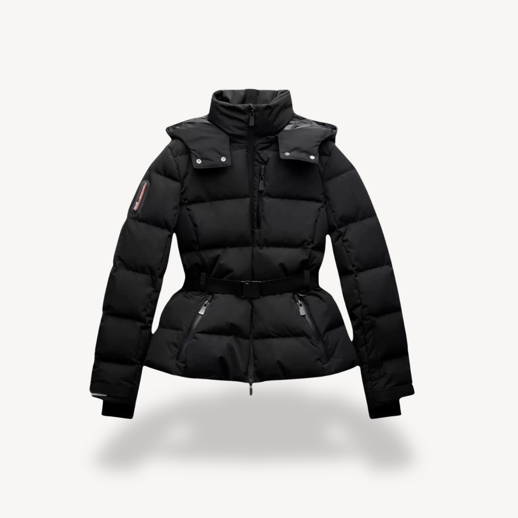 Gewatteerde jas met ceintuur, Varelli geïsoleerde winterjas met afneembare schouderflappen