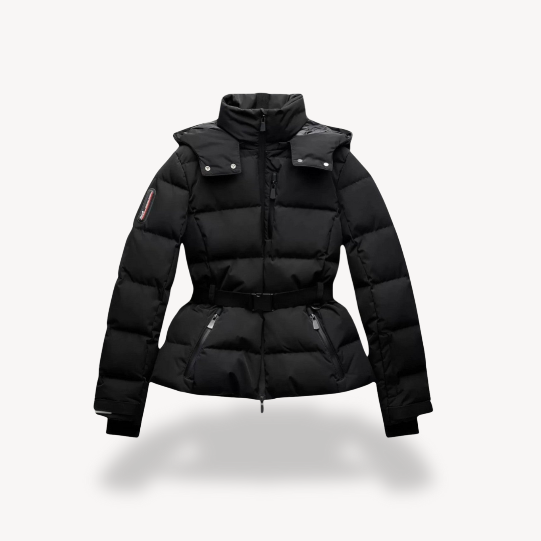 Gewatteerde jas met ceintuur, Varelli geïsoleerde winterjas met afneembare schouderflappen
