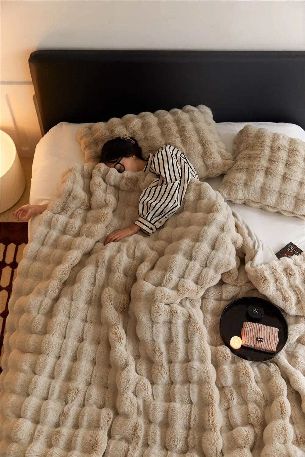 LumenWeave Plush Wool Throw Blanket, Soft Cozy Warmth, 5 Colors