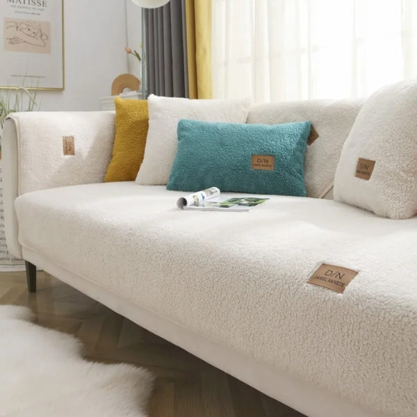 Housse de canapé imperméable en sherpa avec envers lavable antidérapant
