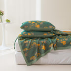 Ginkgonlehtikuvioinen jacquard-käännettävä päiväpeite, ympäristöystävällinen puuvillasekoitekangas | Fioriscas