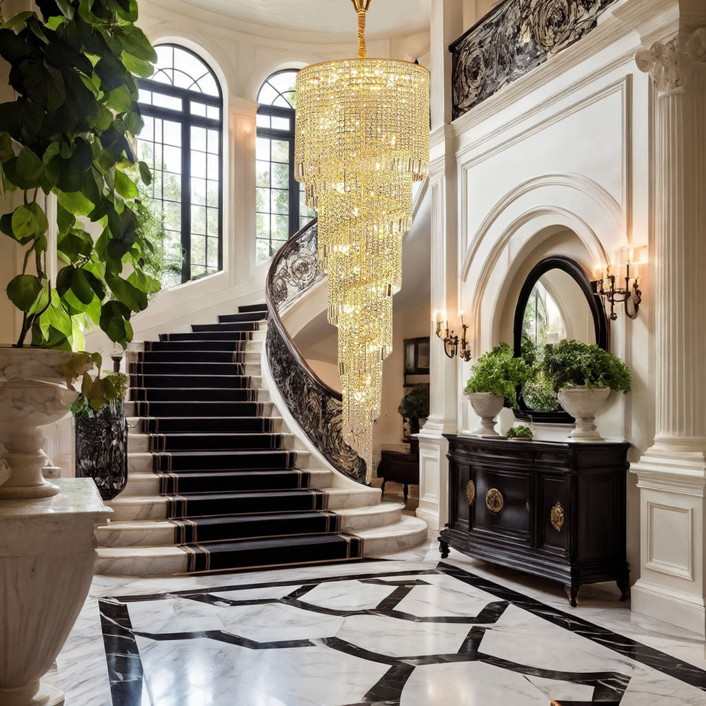 Křišťálový lustr Ardmore Staircase, K9 křišťál, zlatý nebo chromovaný
