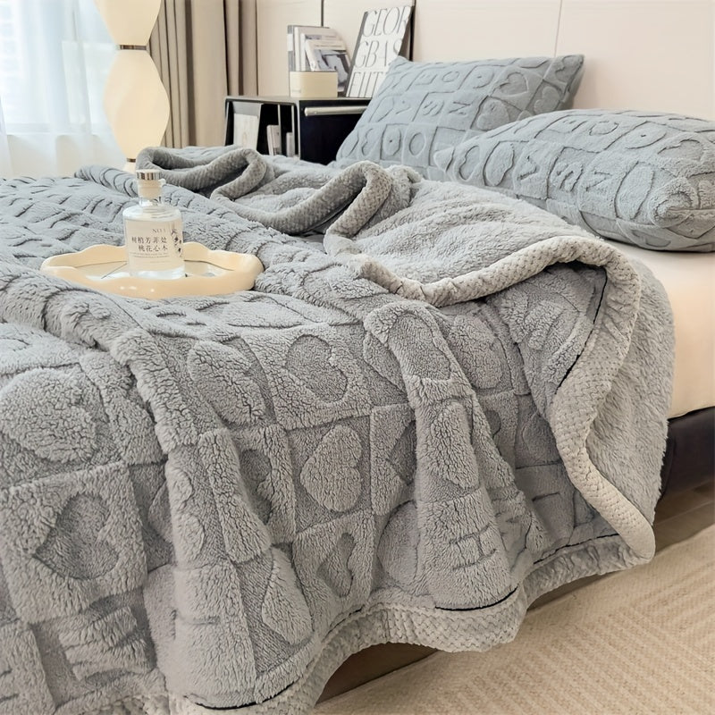 SnugLoom Coral Fleece Blanket, Reversible Heart & Letter Print