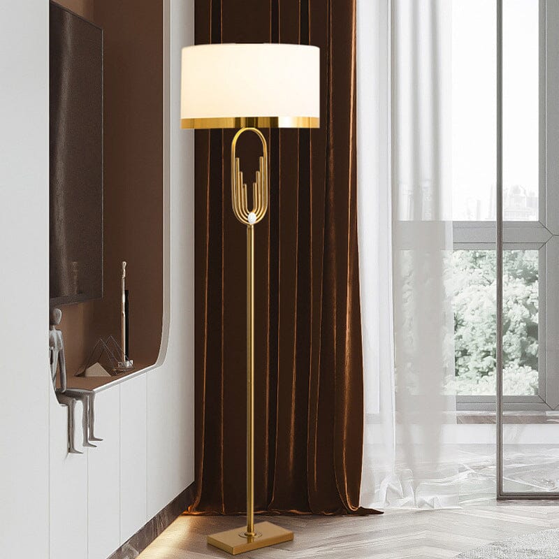 Aurelia Gold Floor Lamp in Art Deco Style, Fabric Shade & Remote