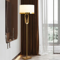 Aurelia Gold Floor Lamp in Art Deco Style, Fabric Shade & Remote