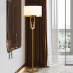 Aurelia Gold Floor Lamp in Art Deco Style, Fabric Shade & Remote