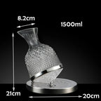 Skleněná karafa na víno AureoSpin 1500ml s otočnou základnou o 360°