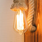 Applique murale LED rectangulaire vintage Epoch, bois/corde de chanvre, salle à manger | Fioriscas