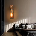 Applique murale LED rectangulaire vintage Epoch, bois/corde de chanvre, salle à manger | Fioriscas