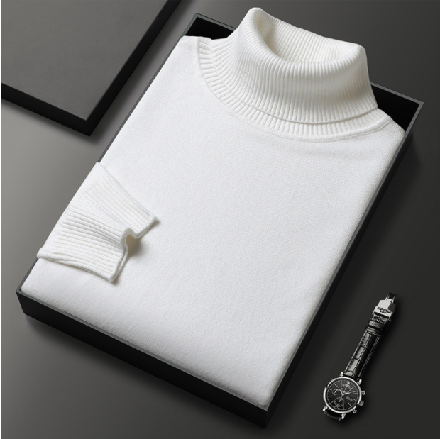 Pull à col roulé pour homme, maille en cachemire et coton Elorien