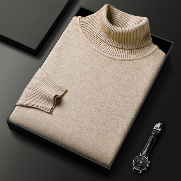 Pull à col roulé pour homme, maille en cachemire et coton Elorien