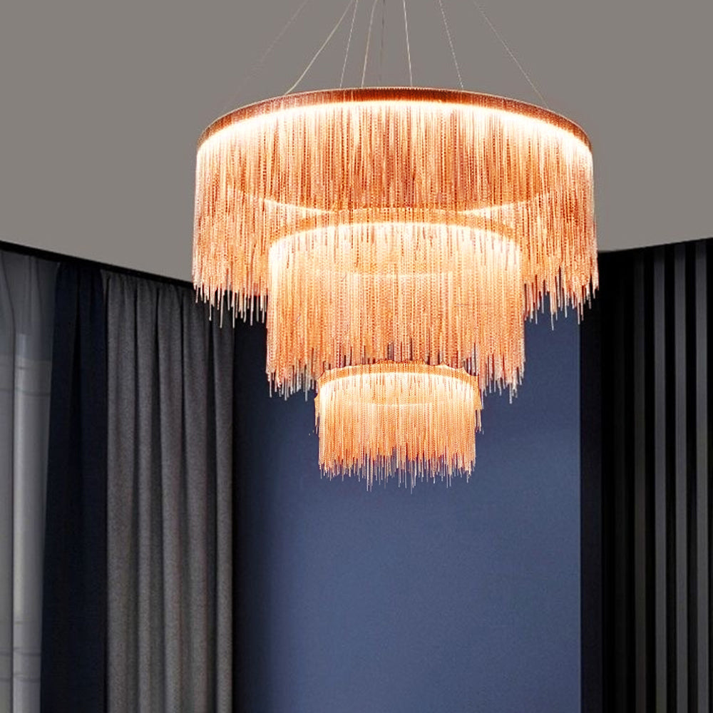 Arisha Quasten-Ketten Art Deco Pendelleuchte Silber/Gold Wohnzimmer/Flur | Fioriscas
