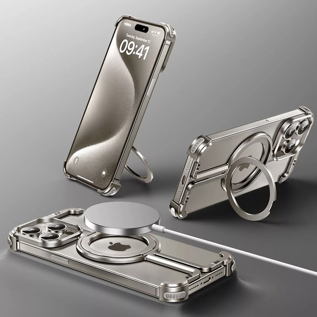 Quellio EvoBorder bezrámečkové pouzdro MagSafe z hliníkové slitiny pro iPhone 13–16