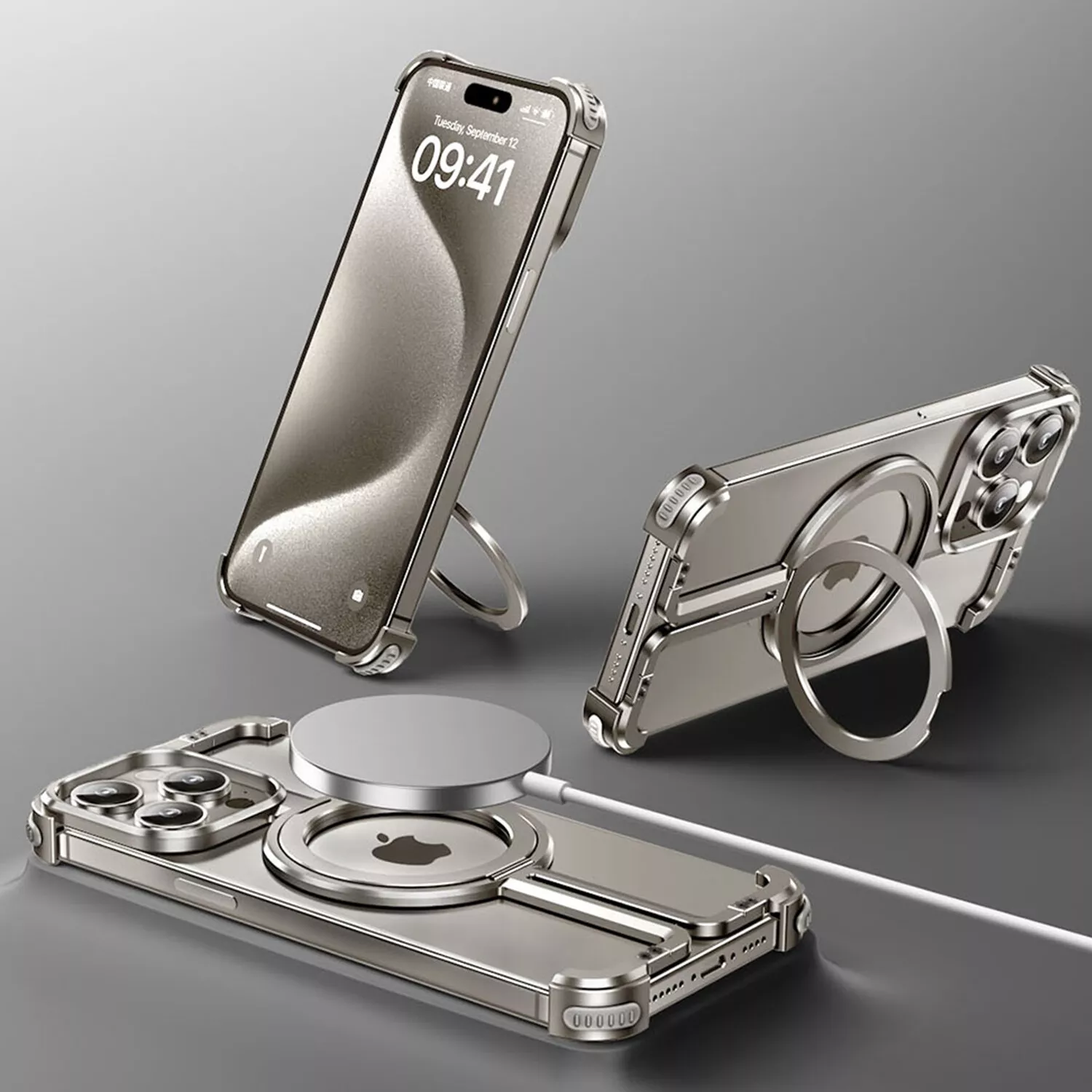 Quellio EvoBorder bezrámečkové pouzdro MagSafe z hliníkové slitiny pro iPhone 13–16