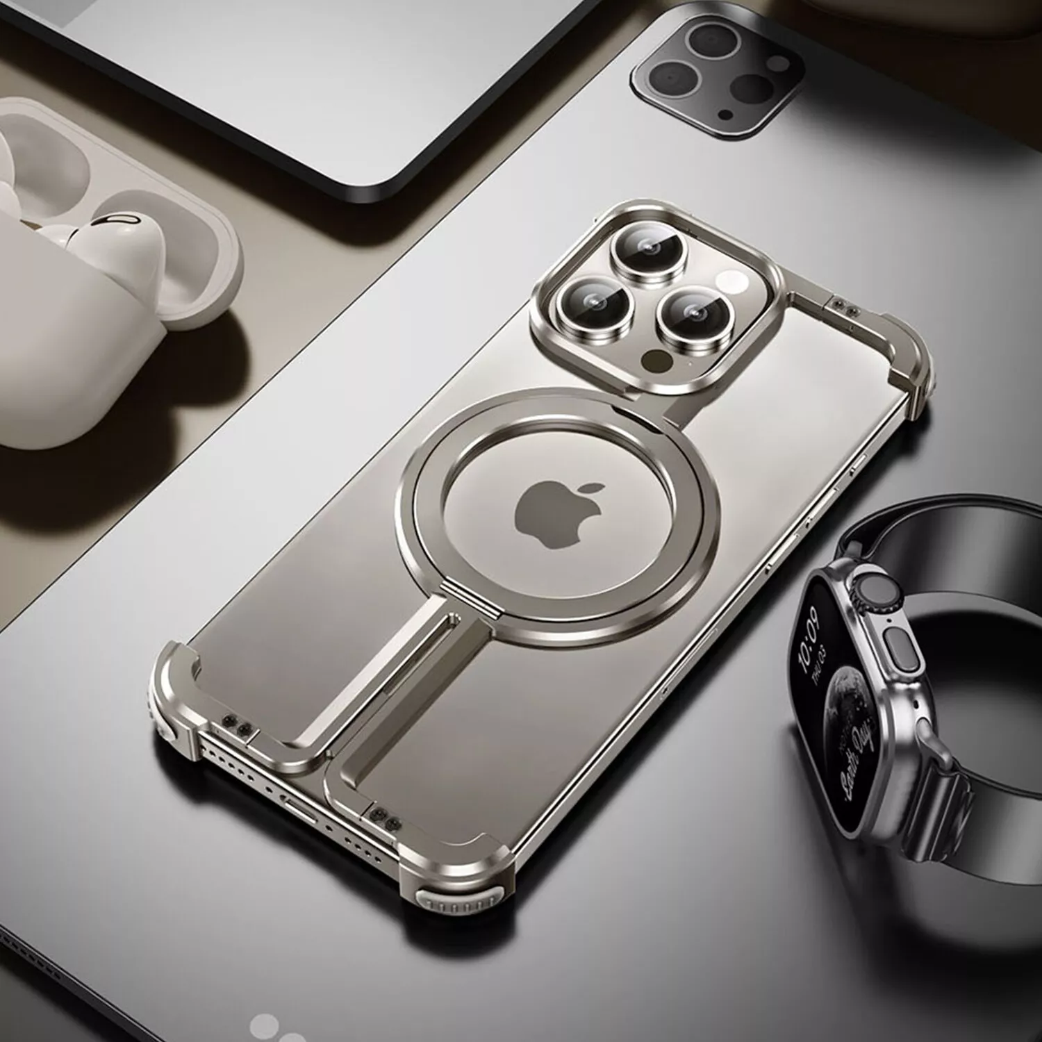 Quellio EvoBorder bezrámečkové pouzdro MagSafe z hliníkové slitiny pro iPhone 13–16