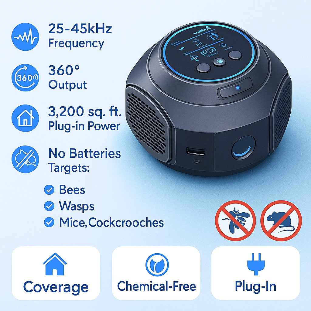 Breevo 360° repellente a ultrasuoni con spina per api e vespe, per patii