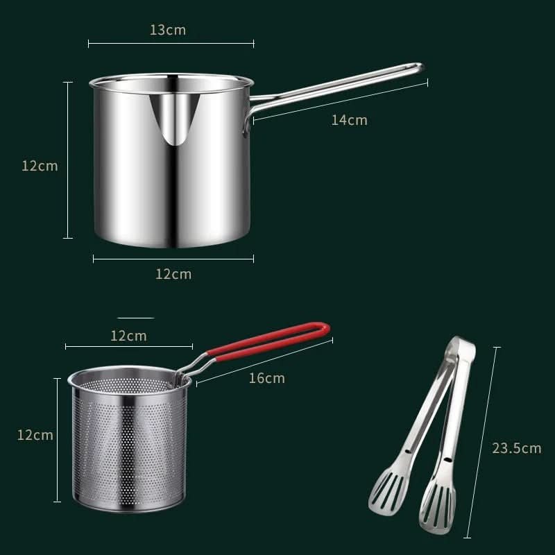 Stainless steel deep fryer with anti-scald handle & oil-saving design - Fioriscas
