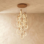 Aurora Loop Chandelier With Acrylic Ring Heads And Wooden Base