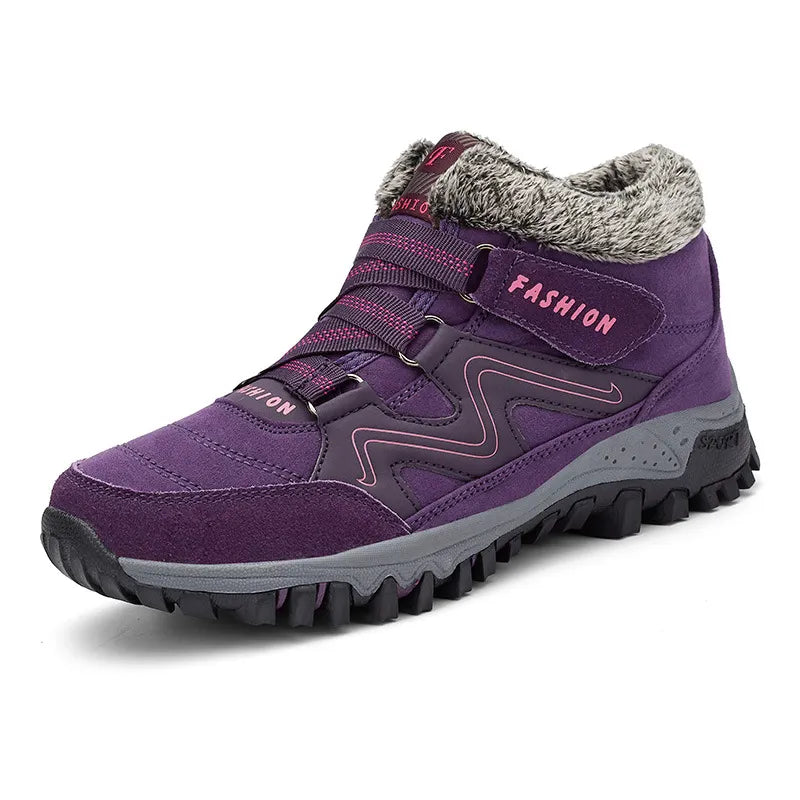 Waterproof Insulated Winter Boots, Unisex Lace-Up Fur Lining